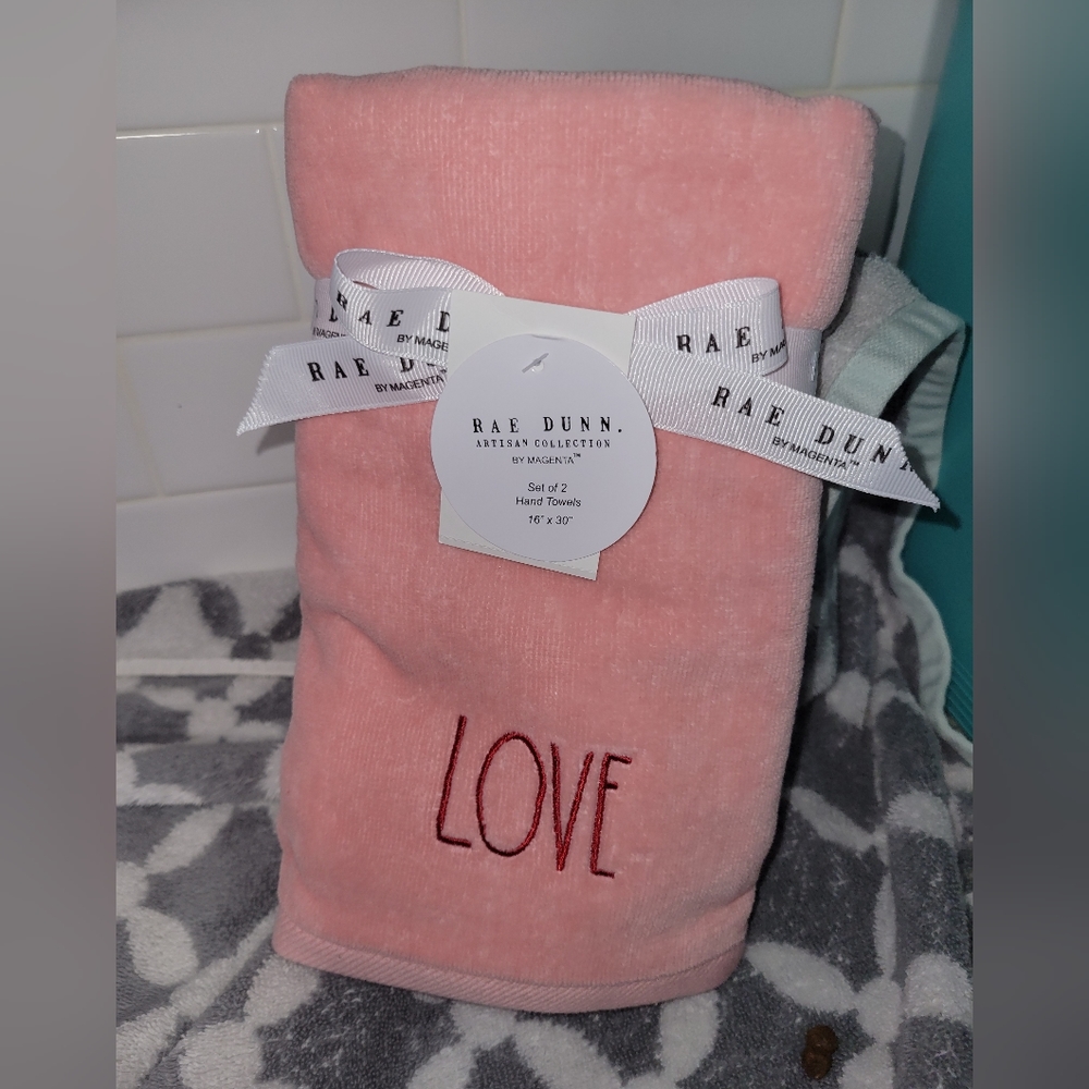 Rae Dunn Love Hand Towels.